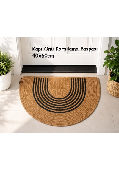 Jüt Hasır D Paspas, Kapı Önü Karşılama 40x60 -bej Siyah Çizgili Bej - Siyah