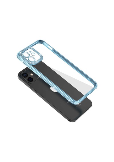 Apple Uyumlu iPhone 11 Uyumlu Kamera Korumalı Taşlı Zore Mina Kılıf-mavi Mavi -