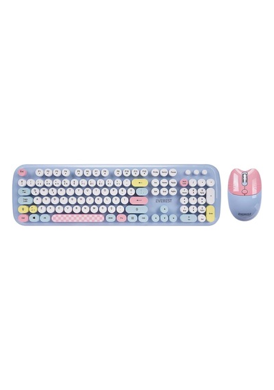 Everest Km-6284 Whısker Renkli Tuşlu Mavi Kablosuz Q Klavye + Mouse Set Kdo