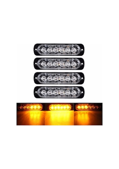Ahmet Otomotiv 4 Adet Beyaz Camlı Sarı Amber Çakar Lamba 11cm 12v-24v