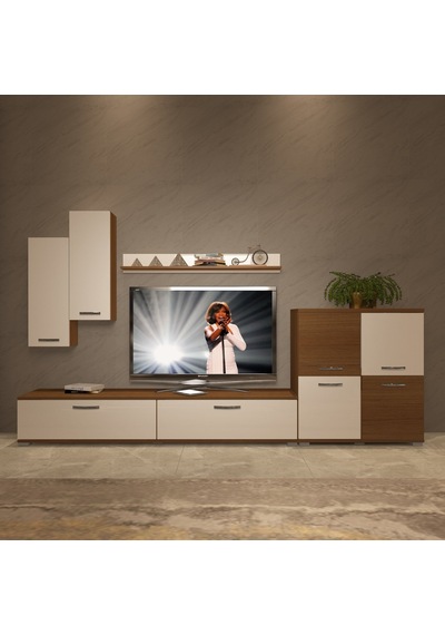 Decoraktiv Eko 6 Slm Std Tv Ünitesi Tv Sehpası - Ceviz Beyaz Ahşap - Beyaz
