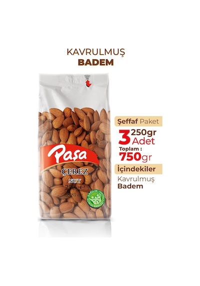 Paşa Kuruyemiş Kavrulmuş Badem Şeffaf 3 x 250 G