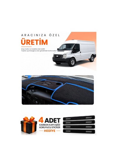 Ford Transit 2007-2012 Uyumlu Torpido Koruma Örtüsü Oto Kılıfı - Siyah Mavi