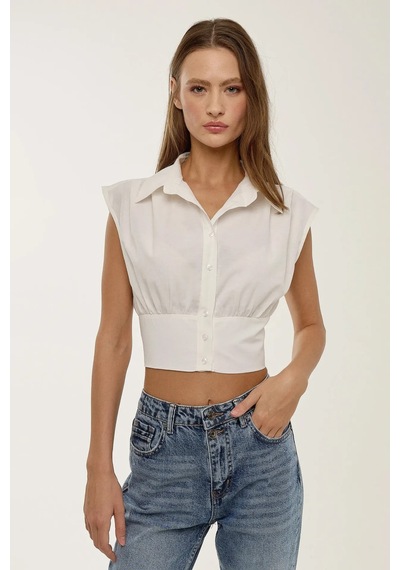 Hiccup Kadın Kısa Slim Fit Düğmeli Gömlek Ten Rengi