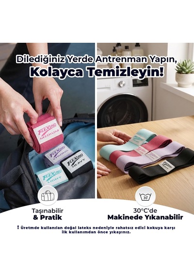 Fitness Direnç Bandı 4 Lü Set Kaydırmaz Özellikli Kumaş Egzersiz Bandı - Direnç Lastiği Çok Renkli