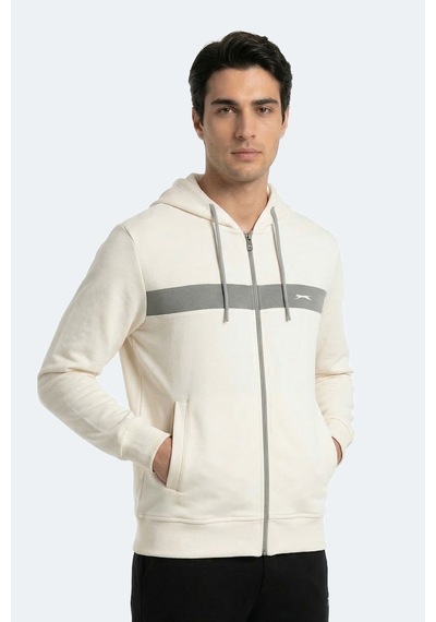 Slazenger Kralon I Erkek Kapüşonlu Cepli Ekru Sweatshırt