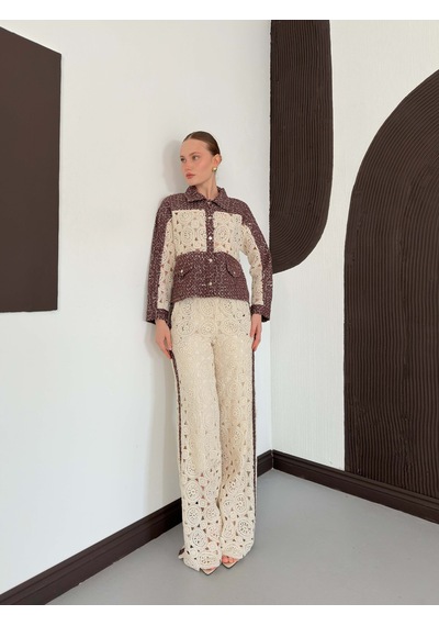 Verymoda Dantel Detatlı Kot Ceket F1758 Ham Kahve