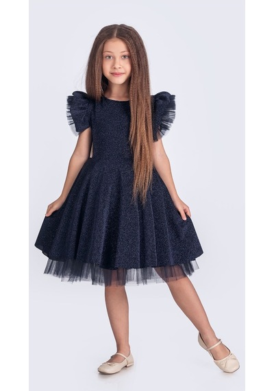 Mnk Baby & Kids Simli Şanzelize Kız Çocuk Abiye Elbise M00669 Lacivert