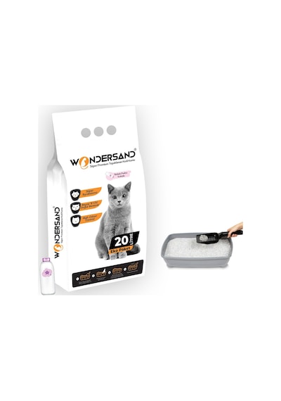 Wondersand Pudra Kokulu Topaklaşan İnce Beyaz Bentonit Kedi Kumu 20 L
