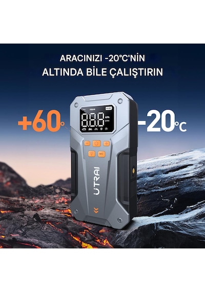 UTRAI Jstar JS20 10000mAh 5000A Jump Starter Taşınabilir Akü Takviye Cihazı + Lastik Şişirme Pompası (18W QC3.0 + Çanta + LED Lamba + Powerbank + Eldiven)