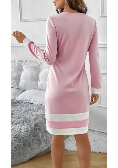 Veraura Lifestyle Kadın Uzun Kollu Yuvarlak Yaka Etek Ucu Şerit Detaylı Mini Dalgıç Elbise Pembe Veraura Lifestyle Kadın Uzun Kollu Yuvarlak Yaka Etek Ucu Şerit Detaylı Mini Dalgıç Elbise Pembe