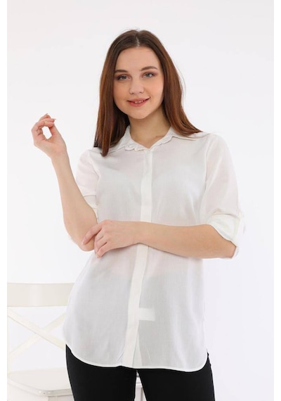 Polologin Butik Kadın Beyaz Uzun Kollu Gömlek Beyaz