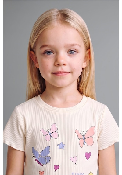 Defacto Baskılı Kıvırcık Kenarlı Fitilli Kaşkorse Şortlu 2li Pijama Takımı Kız Bebek H9310a526smwt46 Beyaz-wt46