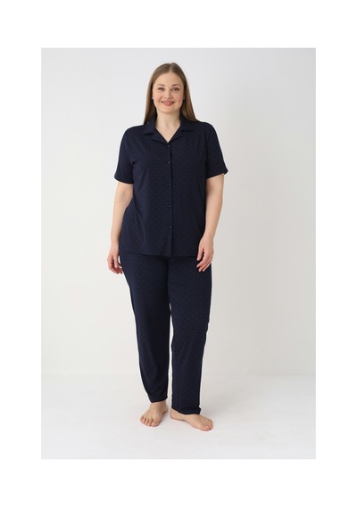 Estiva Kadın Lacivert Kısa Kollu Önden Düğmeli Soft Battal Pijama Takımı Çok renkli