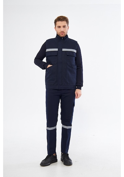 İş Elbisesi Yelek Pantolon Takım 7/7 Gabardin Kumaş Reflektörlü Lacivert