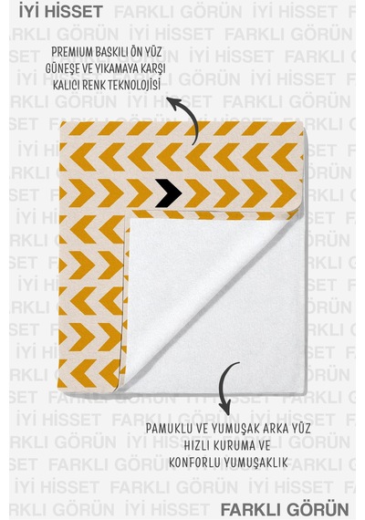 Geometrik Ok Desenli Modern Plaj Havlusu - Sarı Siyah Minimalist Hızlı Kuruyan Mikrofiber Havlu Çok Renkli