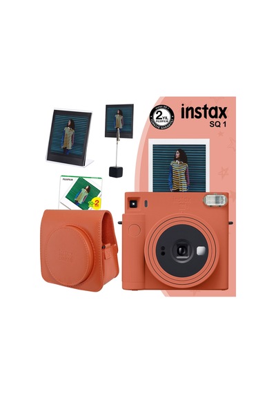 Instax SQ1 Terracotta Fotoğraf Makinesi + 20li Kare Film + Deri Kılıf + Pleksi Çerçeve + Kıskaçlı Stand