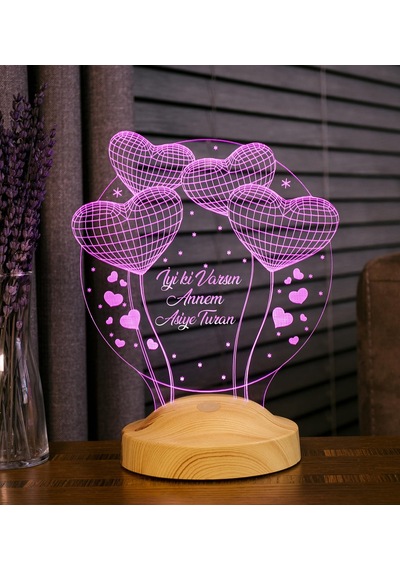 Anneler Günü Hediyesi, Anneye Hediye, Anneye Doğum Günü Hediyesi Balon Kalpler Küre Kişiye Özel 3d Led Lamba Sku: Smgstkcba4377ef2 .