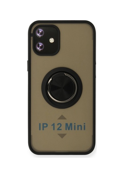 Newface - 532 - iPhone Uyumlu 12 Mini Kılıf Montreal Yüzüklü Silikon Kapak - Csmo-tex - - Siyah