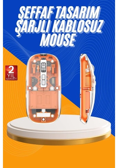 Mouse Fare Kablosuz Mouse Fare Şarjlı Bluetooth Sessiz 5 Tuşlu Şeffaf - Lisinya Diğer