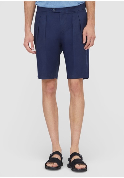 Ramsey Lacivert Düz Dokuma Carrot Fit Casual %100 Keten Bermuda