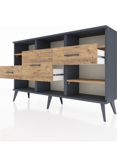 Arges Konsol 5 Raflı 3 Çekmeceli 132x30x83 Antrasit-çam/çam Çam/çam Arges Konsol 5 Raflı 3 Çekmeceli 132x30x83 Antrasit-çam/çam Çam/çam
