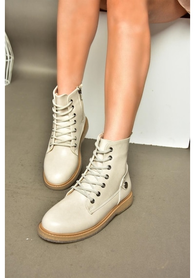 Fox Shoes R374821609 Bej Alçak Tabanlı Klasik Kadın Bot Bej