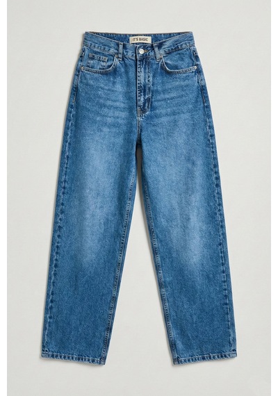 Itsbasic Kadın Mavi Cindy 4s6-4 Skater Fit Bol Kesim %100 Koton Denim Jean