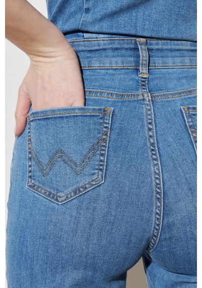 Regular Fit Normal Kesim Normal Bel Geniş Paça Kolsuz Açık Mavi Esnek Jean Tulum Açık Mavi