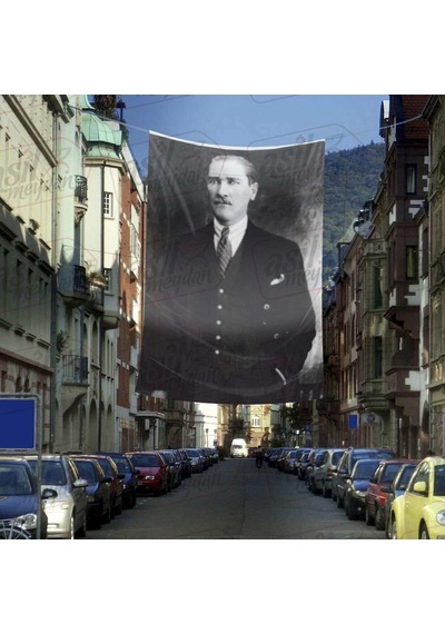Takım Elbiseli Sivil Gazi Mustafa Kemal Atatürk - Portre - Portre Cephe Poster Bayrak-4x6 Metre 1