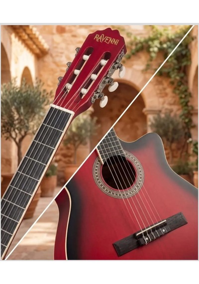 Ravenni Rcg-120 4/4 Klasik Gitar Tam Boy Kesik Kasa Kılıf+penaseti+kapo Hediyeli Kırmızı