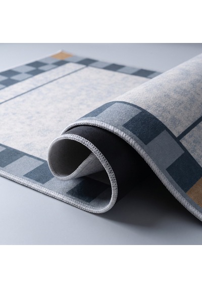 Kartela Halı Merhaba Güle Güle Damalı Kapı Paspası Mavi Kaymaz Kauçuk Taban Yıkanabilir 60x90 Cm
