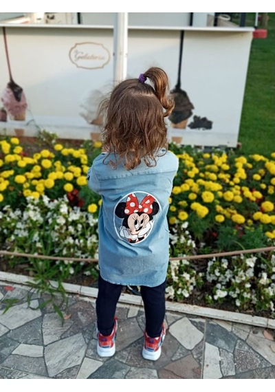 Modavals Anne Kız Mınnıe Baskılı Tunik Kot Gömlek Mavi