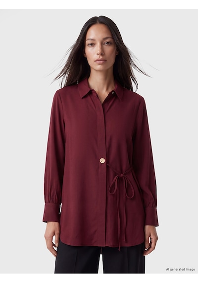 Lcw Everyday Bordo Beli Bağlamalı Kadın Gömlek Tunik