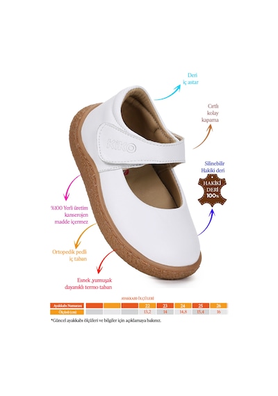 Kiko Kids Lida %100 Deri Günlük Kız Bebek Babet Ayakkabı Beyaz