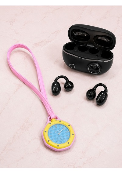 Kablosuz Kulaklık Seti Ve Pembe Askılı Analog Charm Saat Günlük Kullanım Kampanyası Altın