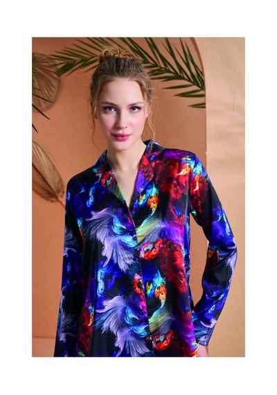 Angbutik Pjs 27079 Kadın Düğmeli Pijama Takımı mor