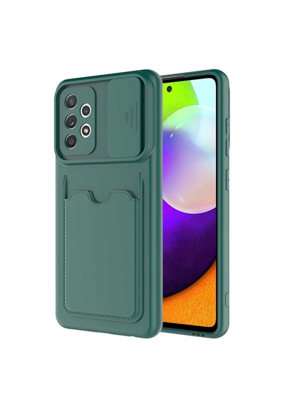 Zore Galaxy Uyumlu A72 Kılıf Kartix Kapak - Koyu Yeşil Koyu Yeşil