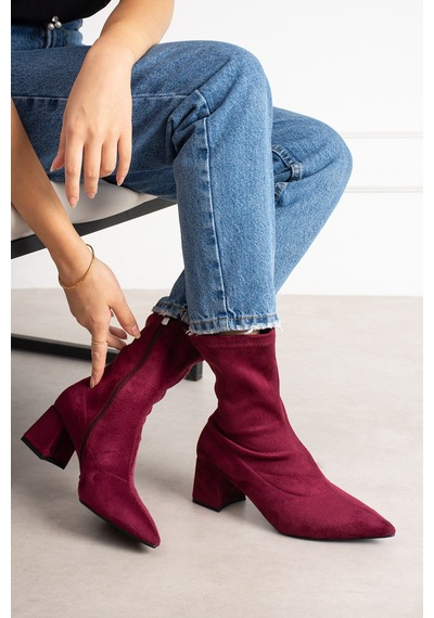Dabab Shoes Neva Kadın Bordo Streç Süet Sivri Burun Fermuarlı 6 Cm Kalın Topuklu Bot Bootie Dabab Shoes Neva Kadın Bordo Streç Süet Sivri Burun Fermuarlı 6 Cm Kalın Topuklu Bot Bootie