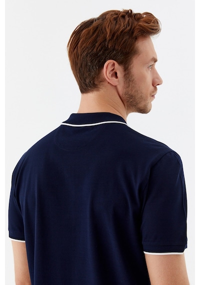 Sabri Özel Lacivert Regular Fit %100 Pamuk Fermuarlı Polo Yaka T-shirt