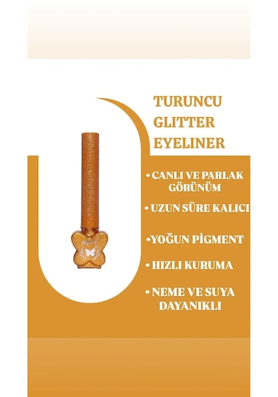 Mov Glitter Eyeliner Dore Altın Metalik Kalem Eyeliner, Suya & Tere Dayanıklı Turuncu