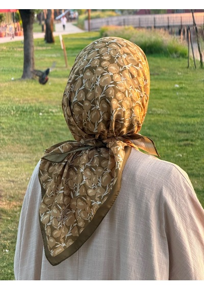 Qalortex Scarf Pamuklu Pera Desen Eşarp - Haki