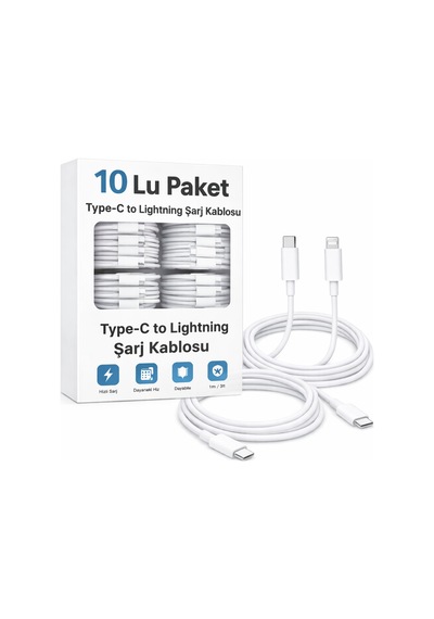 10'lu Paket Şarj Kablosu Çift Taraflı Type-c To Lightning 1 Metre