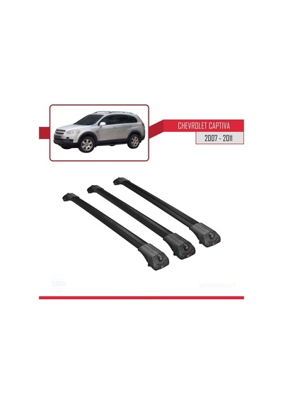 Chevrolet Captiva 2007-2011 Arası İle Uyumlu Ace-1 Ara Atkı Tavan Barı Siyah 3 Adet Bar