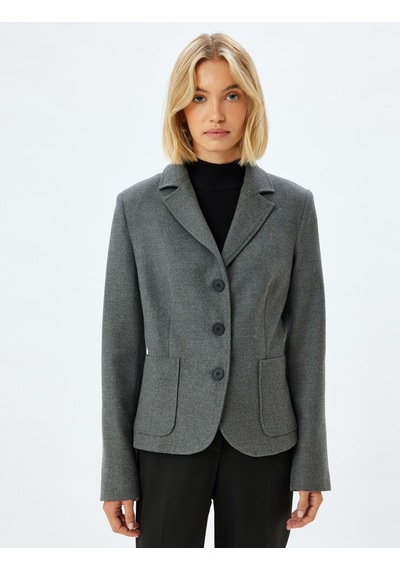 Koton Blazer Ceket Kruvaze Ters Yaka Cepli Düğmeli Gri 5wak50094uw Gri