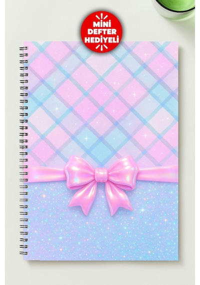 Pastel Renkli Kurdele Temalı A5 Metal Spiralli Çizgisiz Karton Kapak Pastel Renkli Kurdele Temalı Defter Çok Renkli
