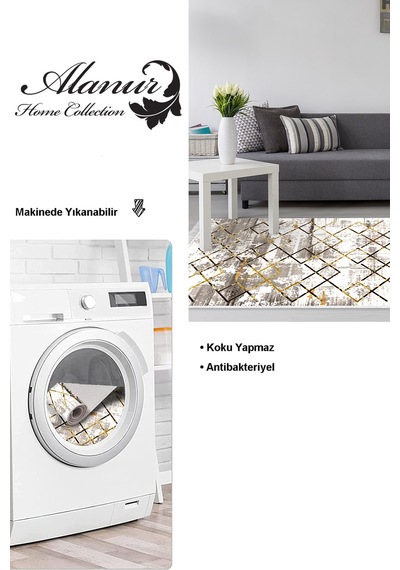 Dekoreko Kaymaz Taban Djt Salon Halısı Trend Saçaklı Modern M5026 Gold