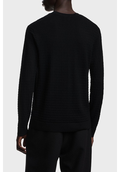 Emporio Armani Logolu % 100 Yün Bisiklet Yaka Kazak Erkek Kazak Em004378 Af24416 Uc001 Siyah