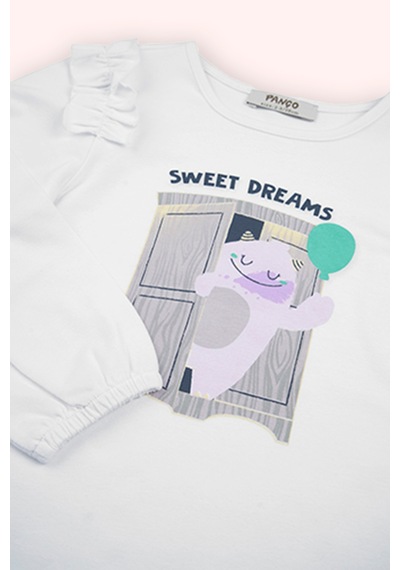 Panço Kız Çocuk Baskı Detaylı T-shirt Beyaz