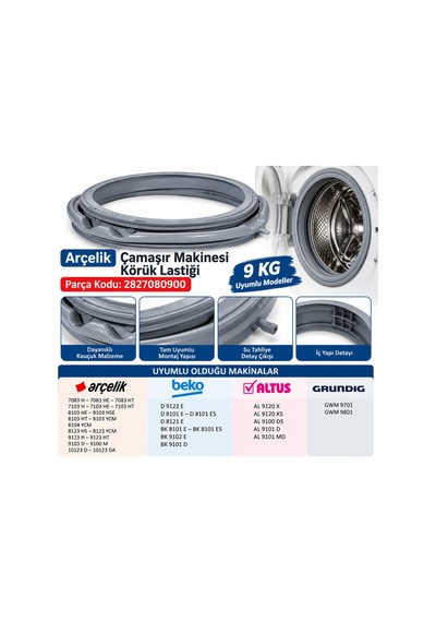 Arçelik 9 Kg Çamaşır Makinesi Körük Lastiği 2827080900 / 2822140100 Gri